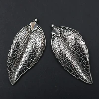 wkoud 4pcs antique silver leaf charm alloy pendant vintage necklace bracelet diy metal jewelry handmade accessories a852
