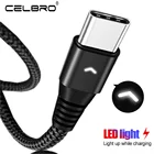 Кабель Usb Type C, светодиодный usb-кабель для быстрой зарядки Samsung Galaxy S9 S10 M30 M20 One Plus Oneplus 6T 6 5 HTC, 2 метра