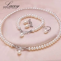 wedding freshwater pearl jewelry set for womengenuine natural pearl necklace jewelry sets mother anniversary gifts white
