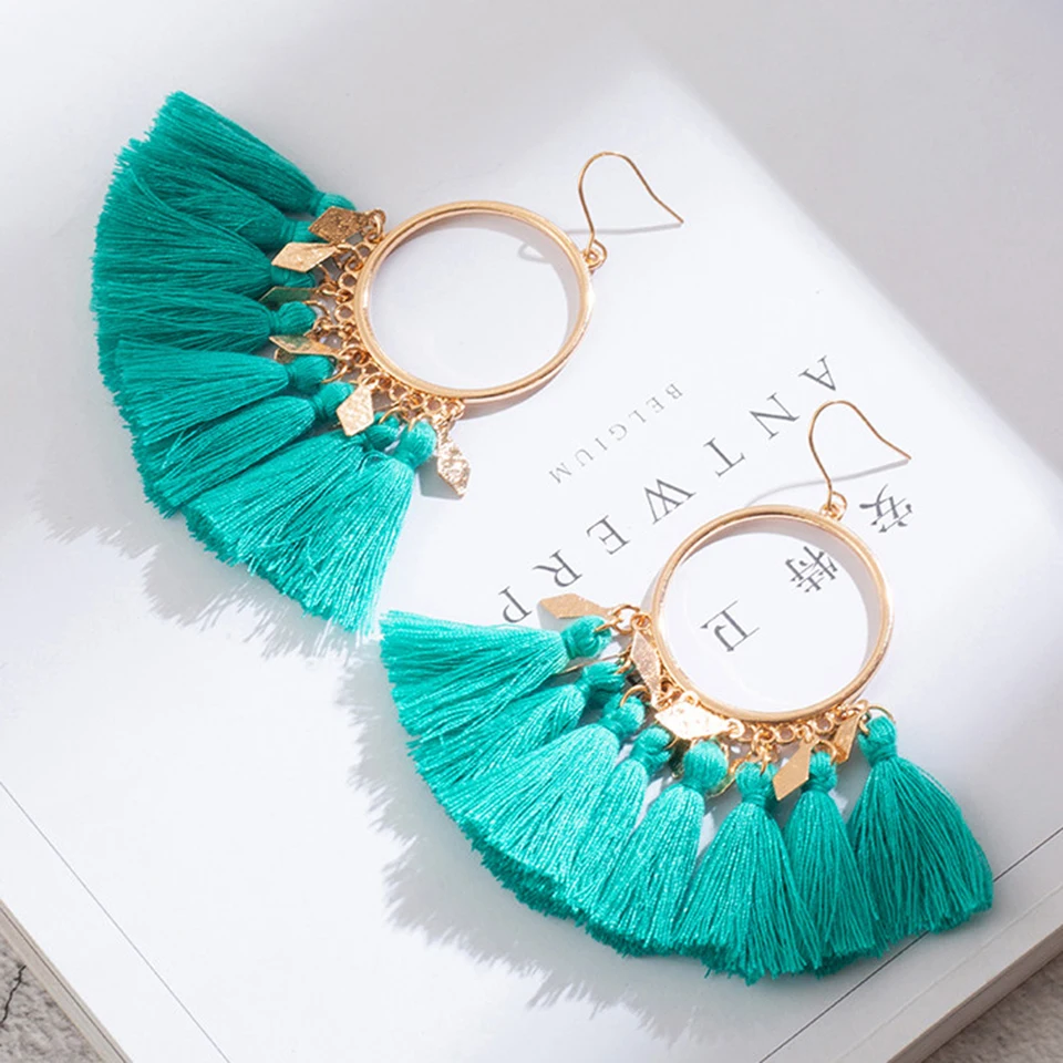 Boho Серьги Падения Для Женщин Серьги Кисточкой Большое Заявление Vintage Fringe Серьги Мотаться Красный Желтый Черный Зеленый Ювелирные Изделия