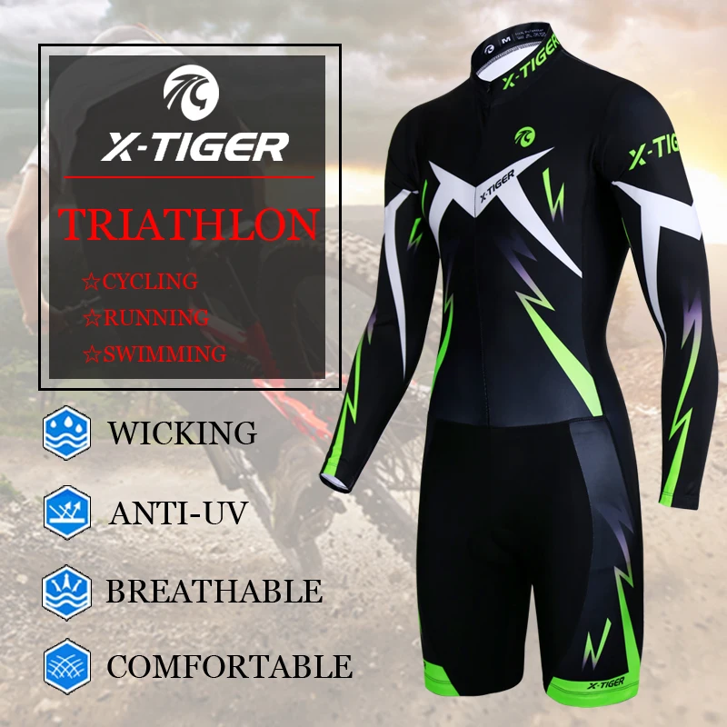 X-Tiger Pro быстросохнущая триатлон с длинным рукавом, велосипедные майки с компрессионная губка, мягкая велосипедная одежда для мужчин и женщин
