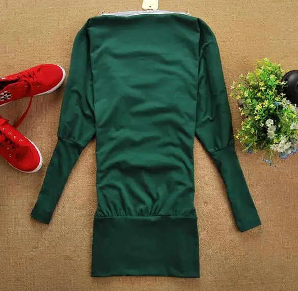 Batwing Zip Colors Women's 2 Mini Off-Shoulder Korea Dress Shirt Tops | Женская одежда