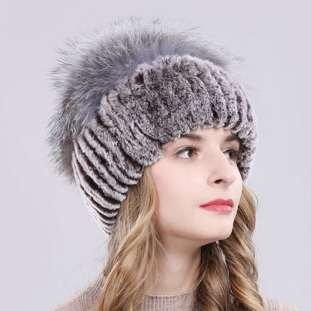2020 Для женщин Настоящий мех кролика шапки бини Шапки вязаная эластичная 100%