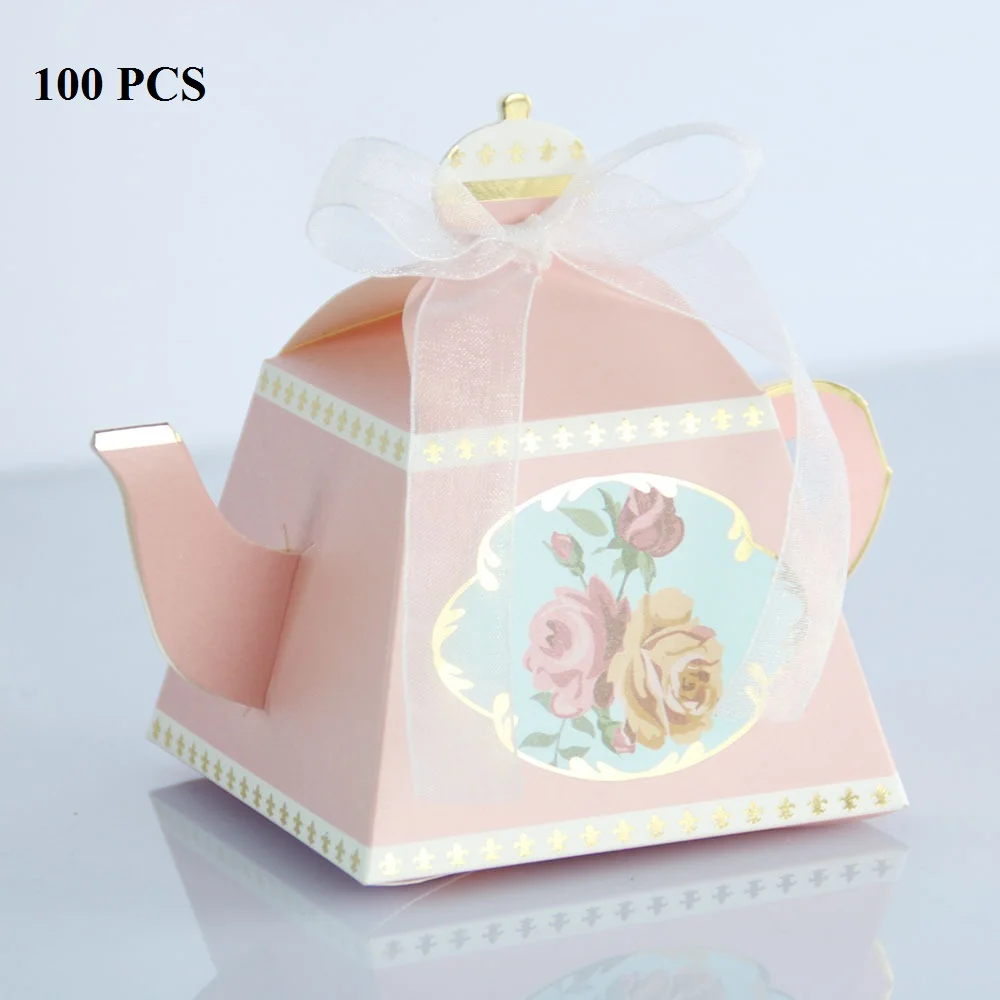 Pink 100 PCS 100/50 шт Королевский чайник, свадебный подарок, коробка для конфет, подарок для ребенка, подарочные бумажные коробки, детские принадлежности для дня рождения, розовый, синий, красный - Цвет: Pink 100 PCS