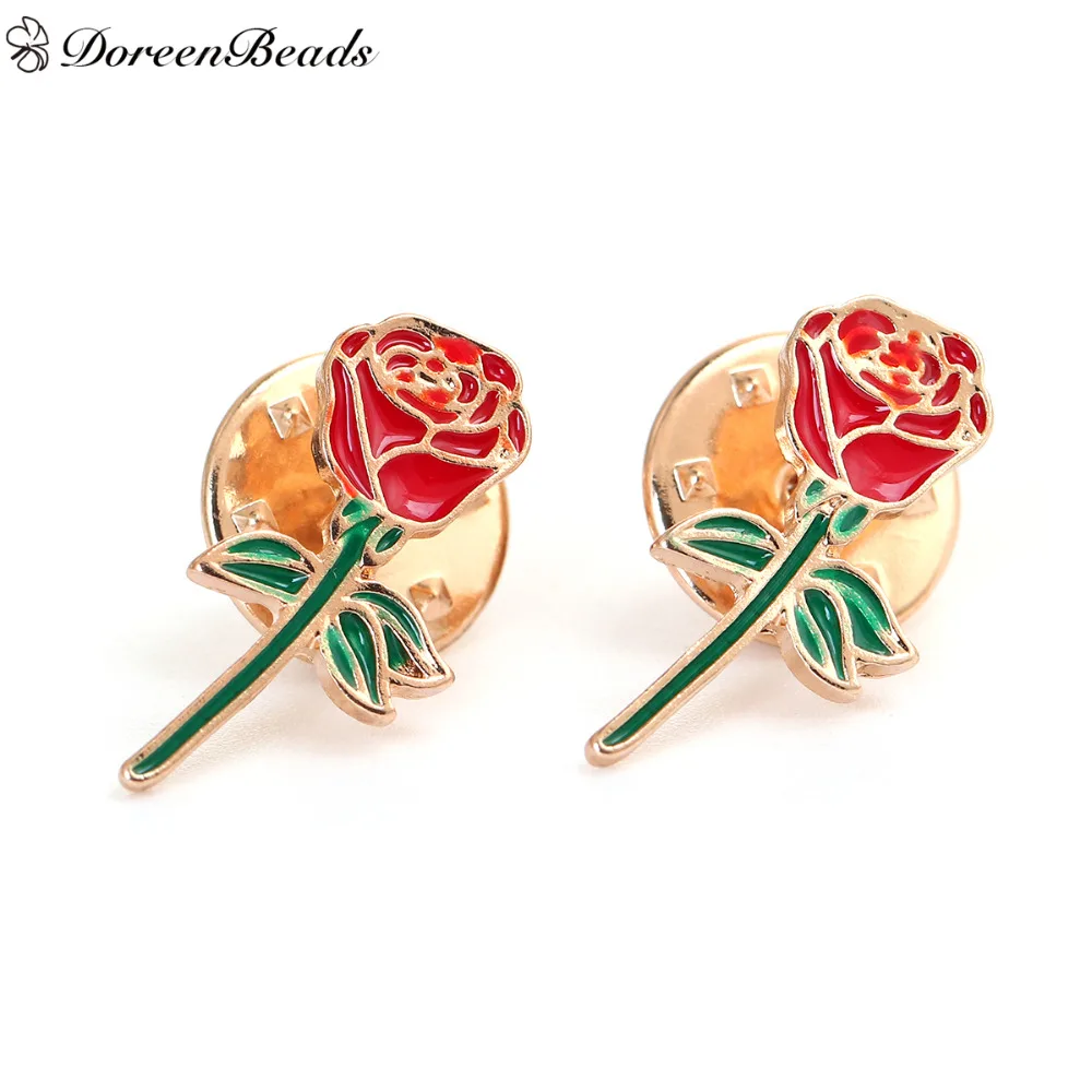 DoreenBeads 1 шт. эмаль металлический цветок розы значки на рюкзак булавки Броши Позолоченные для одежды сумки джинсы украшения