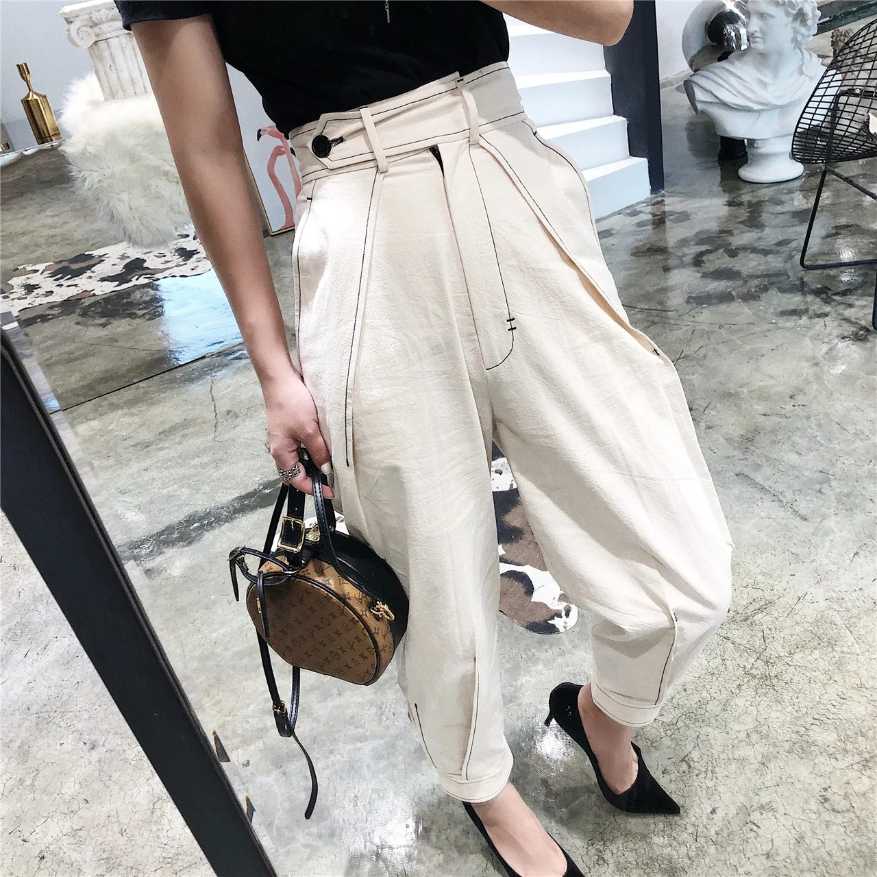 

Women Trousers Cotton Linen Harem Pants Retro High Waist Slim Thin Casual Loose Pants Ladies All Match Trousers 2018 Summer New