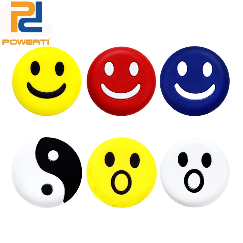 

POWERTI 15pcs/lot Funny Smile & Tai Chi Vibration Dampener Tennis Racket Silicone Rubber Cute Shock Absorber Damper