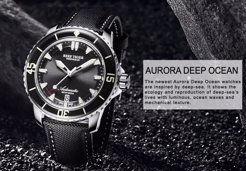 Риф Тигр Элитный бренд Мужские Дайвинг часы световой 200 м водостойкий автоматический нейлон Швейцарский Часы relogio masculino RGA3035