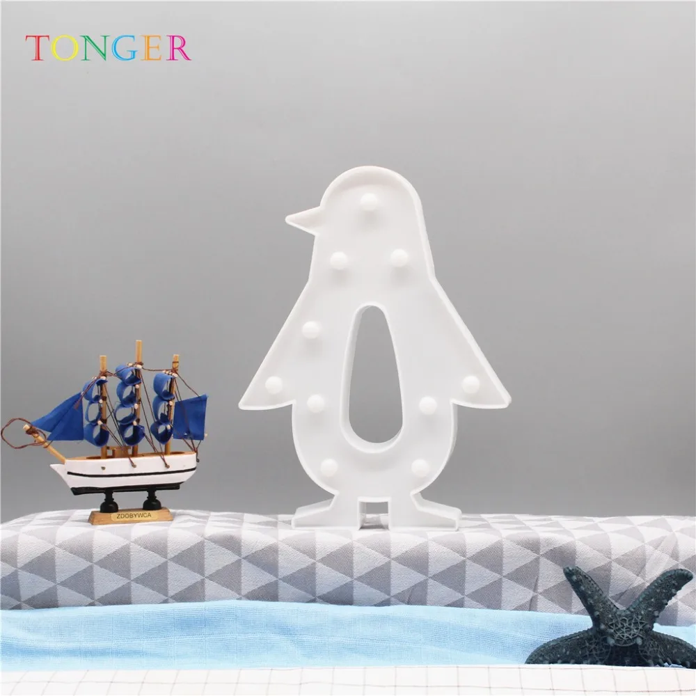 TONGER 3D ночник с животными Пингвин Фламинго Единорог светодиодный аккумулятор