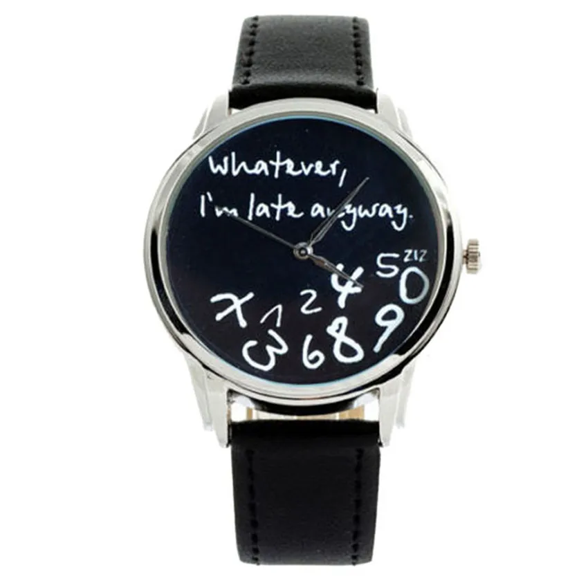 Новые модные забавные аналоговые кварцевые женские мужские часы Whatever I'm Late во