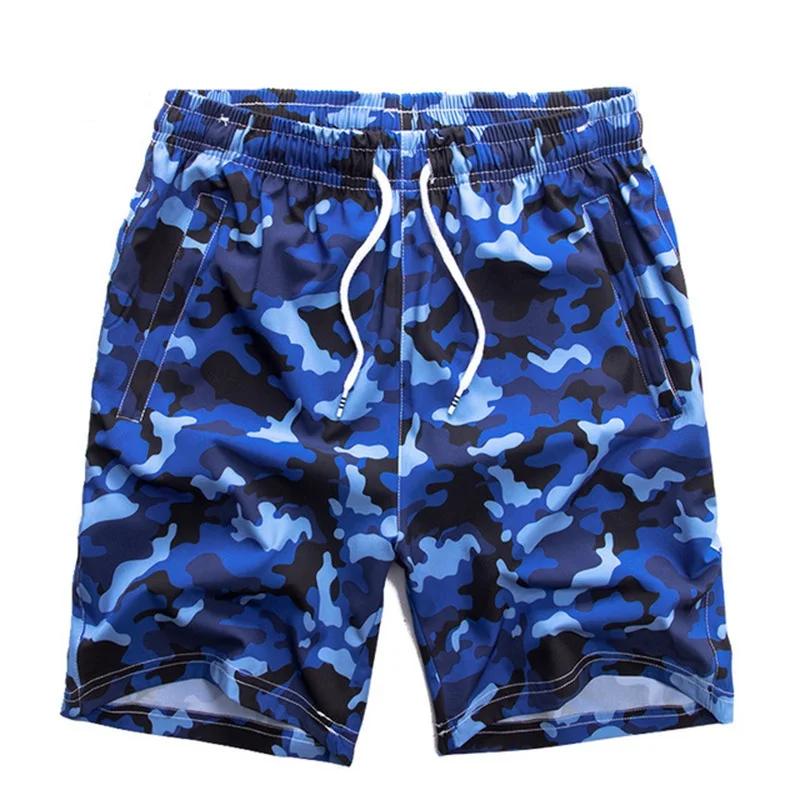 Camouflage blue Летние спортивные мужские шорты большого размера, Свободные повседневные быстросохнущие пляжные шорты, камуфляжные трендовые пляжные шорты 8XL 7XL 6XL - Цвет: Camouflage blue