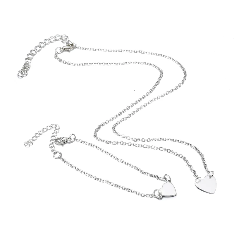 X179 Trendy Simple Dubai Jewelry Sets For Women Heart Shaped Gold/Silver Color Chain Necklace&ampBracelet 2pcs Set Female | Украшения и