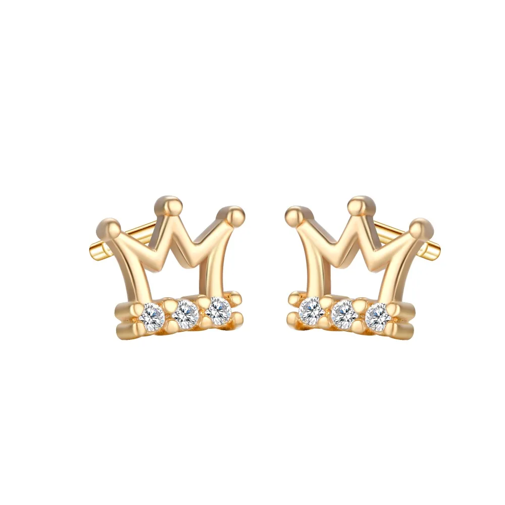 Чандлер золотой цвет полые серьга с короной кристаллом для женщин 5 мм крошечные