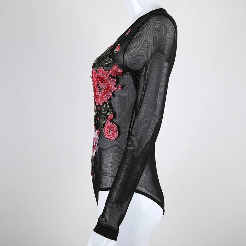 2017 Женская сексуальность кружева крючком колье цветочной вышивкой сетки боди