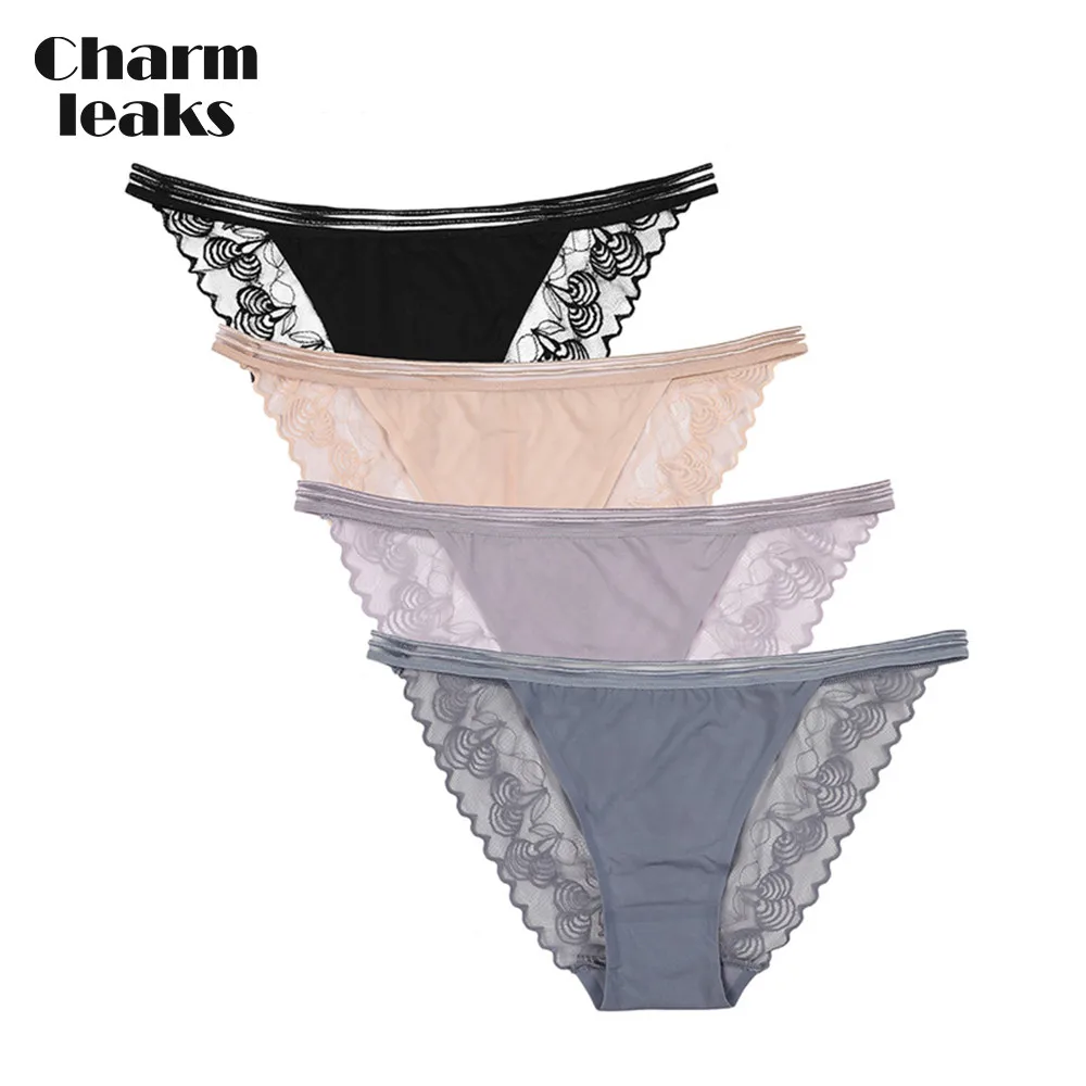 4 in pack Charmleaks женские Трусы-стринги, кружевные хипстерские трусы, нижнее белье из хлопка, 4 упаковки, дышащие прозрачные танга, кружевные Соблазнительные стринги - Цвет: 4 in pack