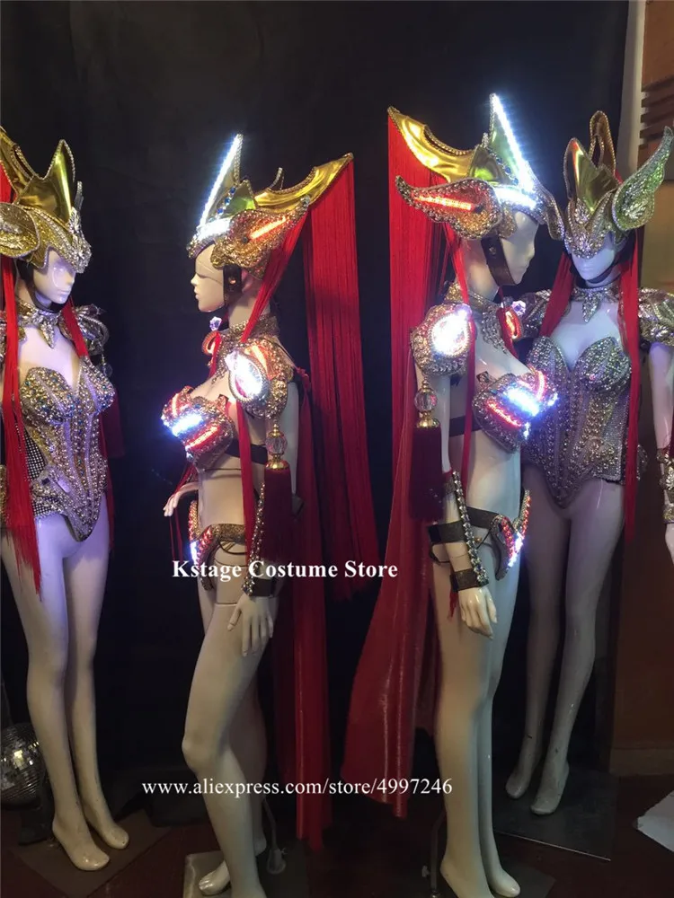 KS6 Singer ballroom dance led costumes luminous light headpiece dj dress glowing bikini wear catwalk stage outfits perform party | Дом и сад