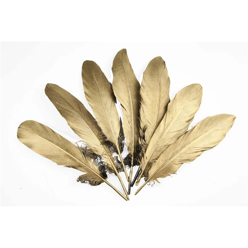 

100pcs 100% natural Dyed big goose feather 15-25cm/6-10inch Beautiful gold for Diy carnival costume mask headdress