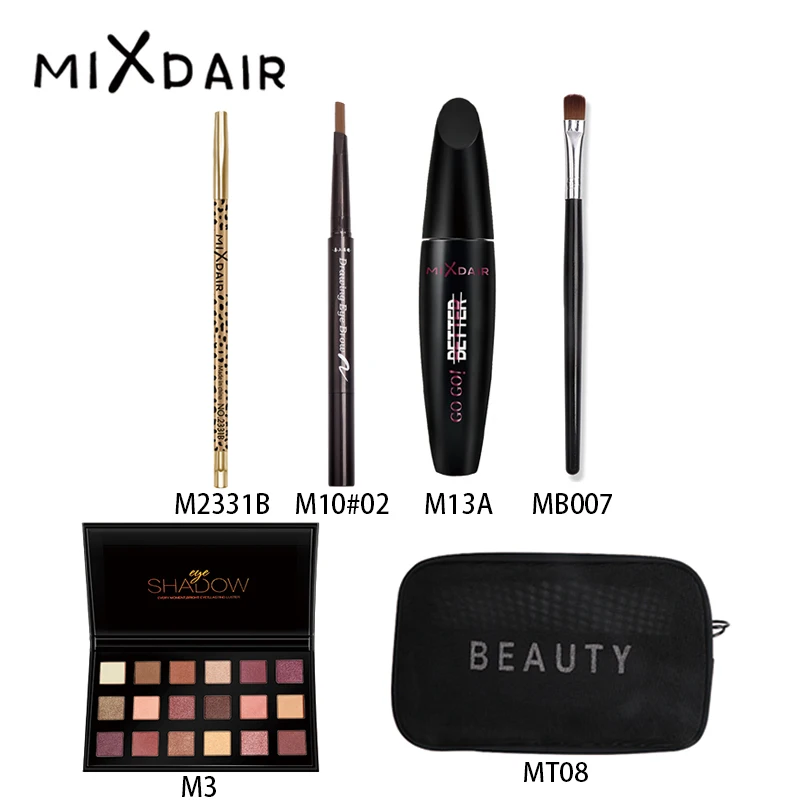 Mixdair набор для макияжа Профессиональный набор косметический инструмент водонепроницаемый тени для век Карандаш для бровей Тушь для ресниц косметичка для хранения кистей