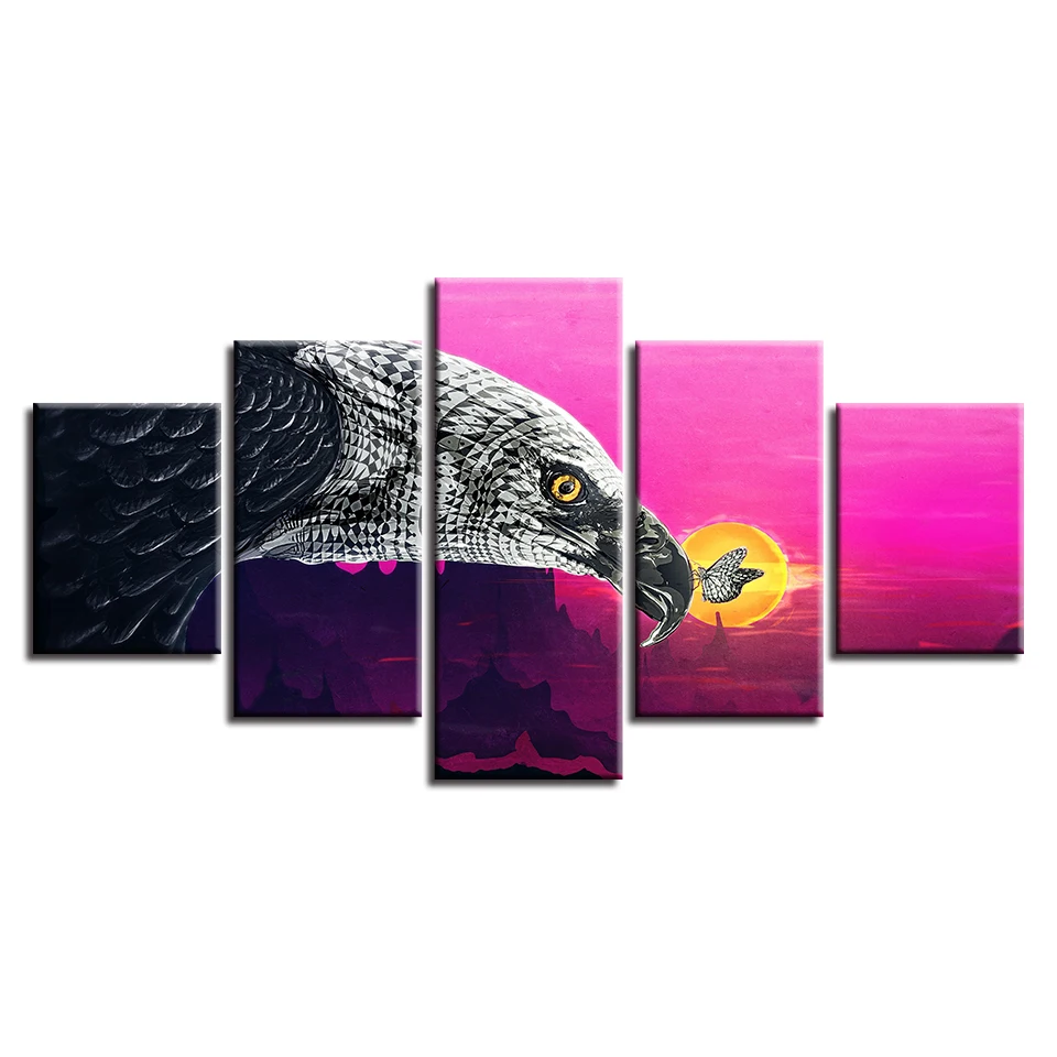Холст HD печатные картины Wall Art 5 шт. Белый Орел в виде цветов и бабочек фотографии