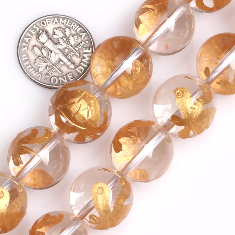 Бисер 10 14 мм из натурального белого кварца с золотым резным драконом черепашкой