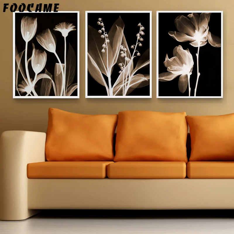 FOOCAME Black Background Flower Minimalism Posters and Prints Art Canvas Painting Home Decor Wall Pictures For Living Room | Дом и сад