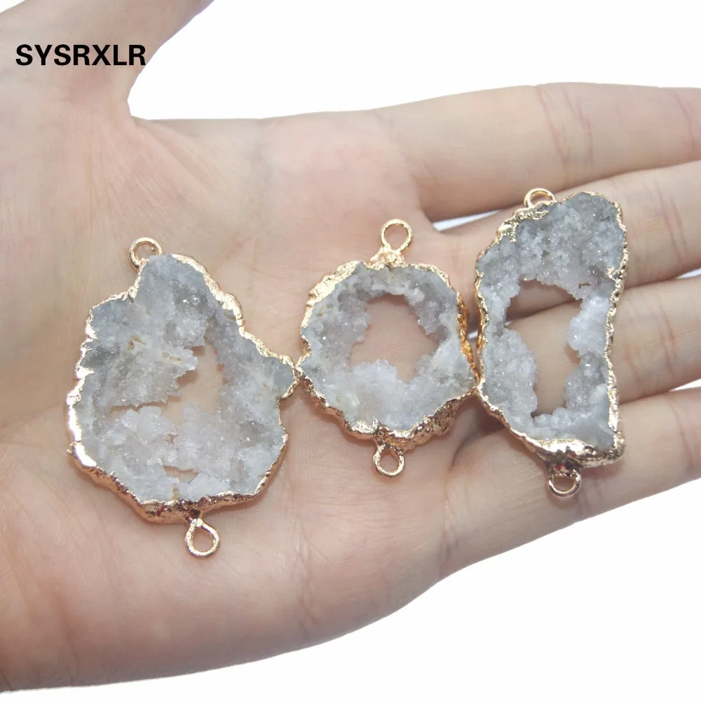 Оптовая продажа натуральный нерегулярный белый кристалл Druse Geode камень кулон 2