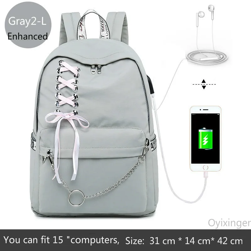 Gray2-L Модная школьная сумка для девочек, Женский школьный рюкзак для ноутбука, детские школьные сумки для девочек-подростков, женские серые рюкзаки, Mochila Escolar - Цвет: Gray2-L