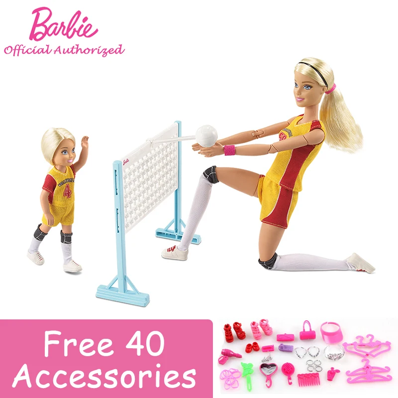 

Barbie Sport Series Girl Doll Volleyball Coach Teach playing Ball With Little Baby Barbie Accessories FRL33 Boneca EM Movimento