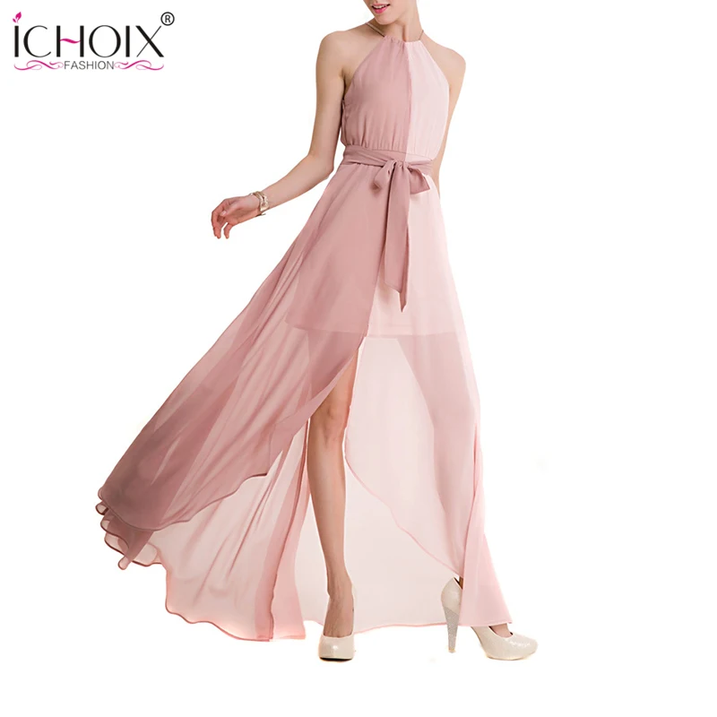 2019 летнее женское длинное вечернее платье с лямкой на шее лоскутное шикарное