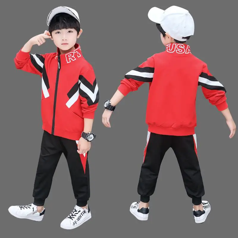 3 pcs set red Подростка, комплект из 3 предметов комплект одежды для мальчиков и девочек осенние куртки футболка Штаны одежда Спорт дети младшего школьного возраста спортивный костюм для детей 10, 12, 14, 16 лет - Цвет: 3 pcs set red