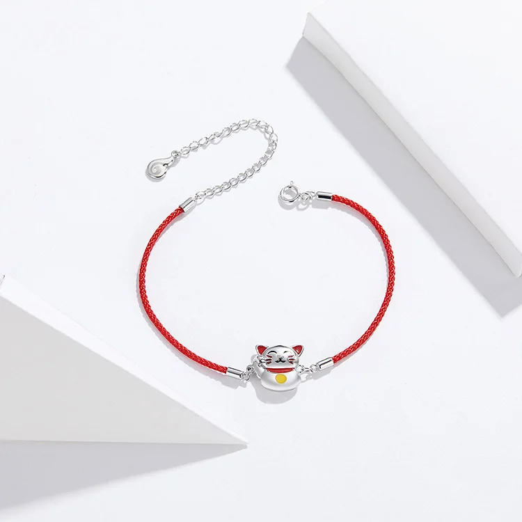 WOSTU настоящий 925 пробы серебряный браслет Maneki Neko Новое поступление красный браслет для женщин ювелирный подарок DAB012