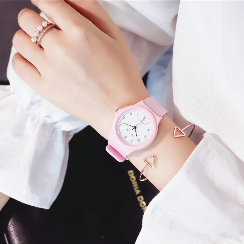 Силиконовые часы для женщин модные розовые кварцевые девочек простые