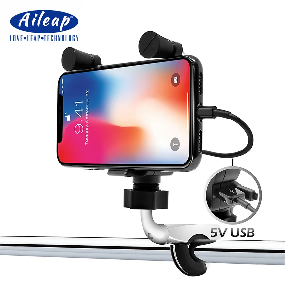 Aileap Bike Bicycle Motorcycle Phone Holder Handlebar Mount with USB Charger Port Support Band for Iphone Samsung GPS Gopro