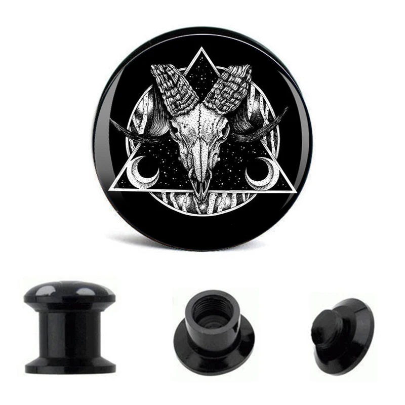 1 пара черный Baphomet пентаграмма акриловая затычка для ушей gauegs винт подходит для плоти туннеля ювелирные изделия для тела 2 шт