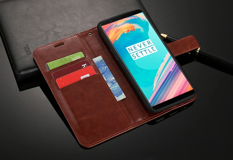 Тонкий флип кошелек чехол для телефона One Plus 5 T кожаный держатель карт роскошный