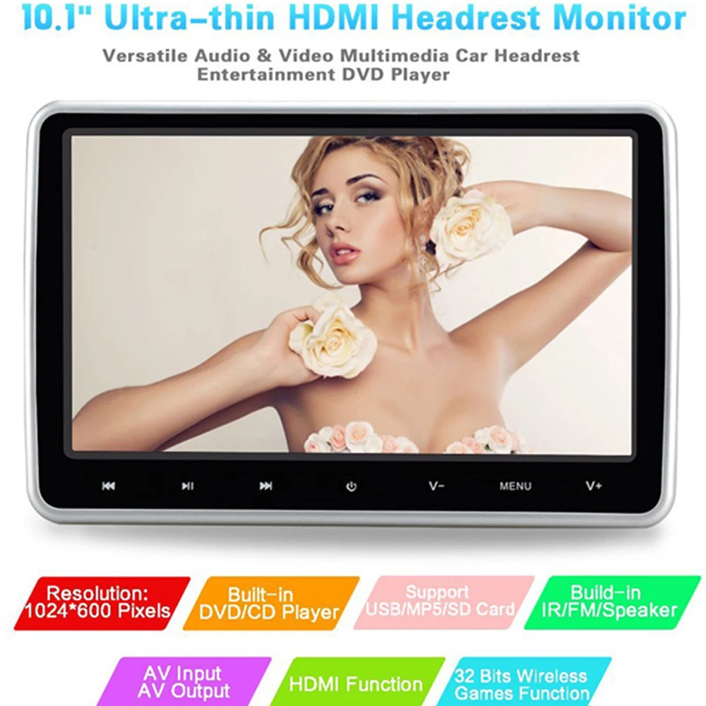 10 1 дюймовый цифровой TFT HD LCD машина автомобиль подголовник DVD игровой плеер с HDMI