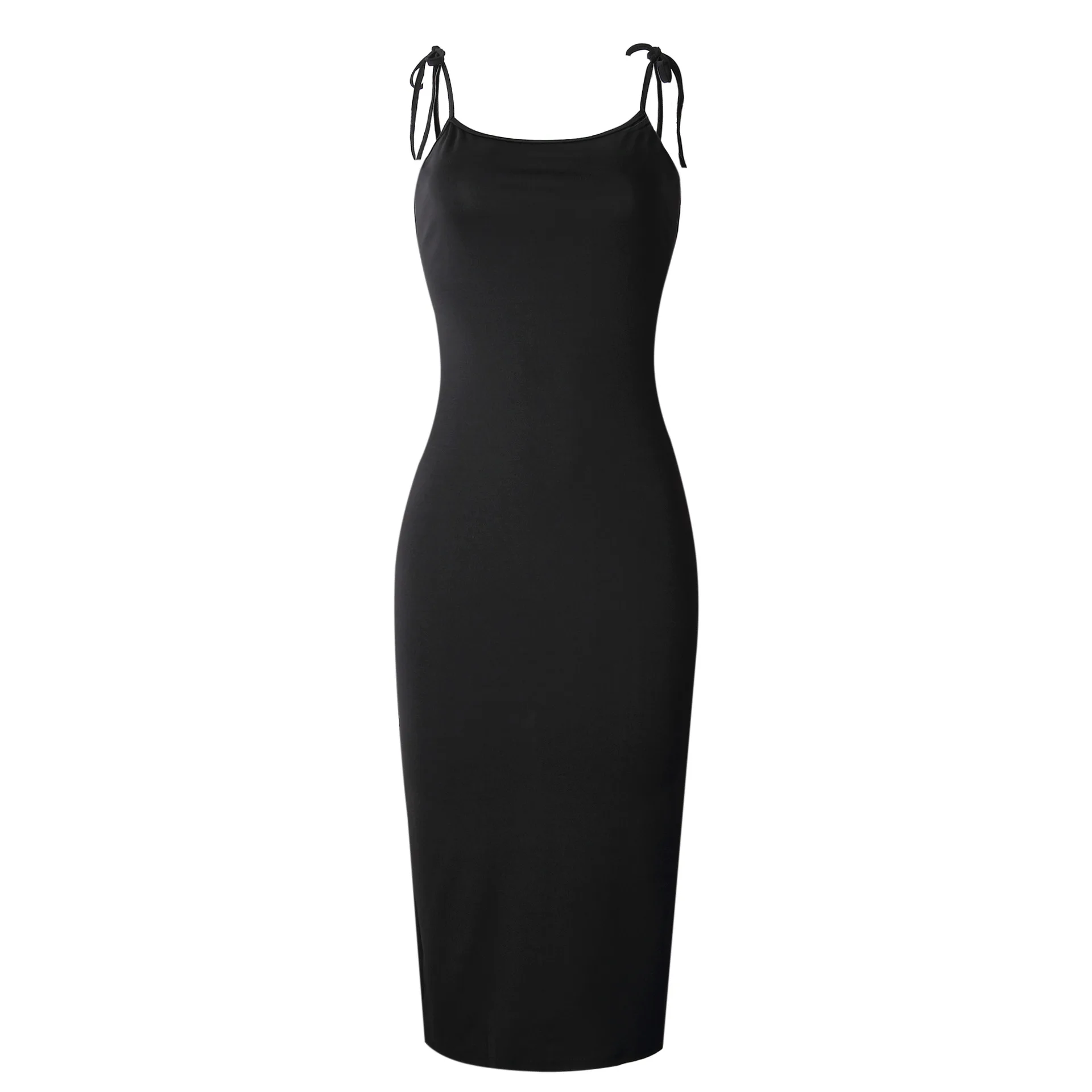 Женское длинное платье на бретельках черное или белое миди без рукавов с