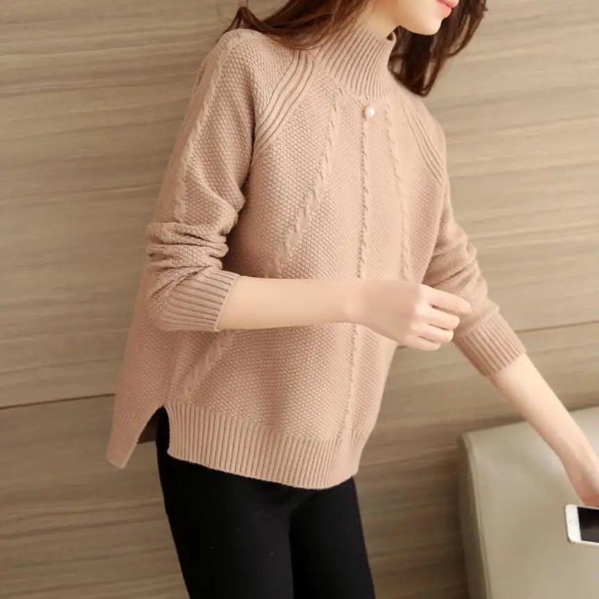 Женский Теплый свитер с бусинами и воротником-хомутом | Женская одежда