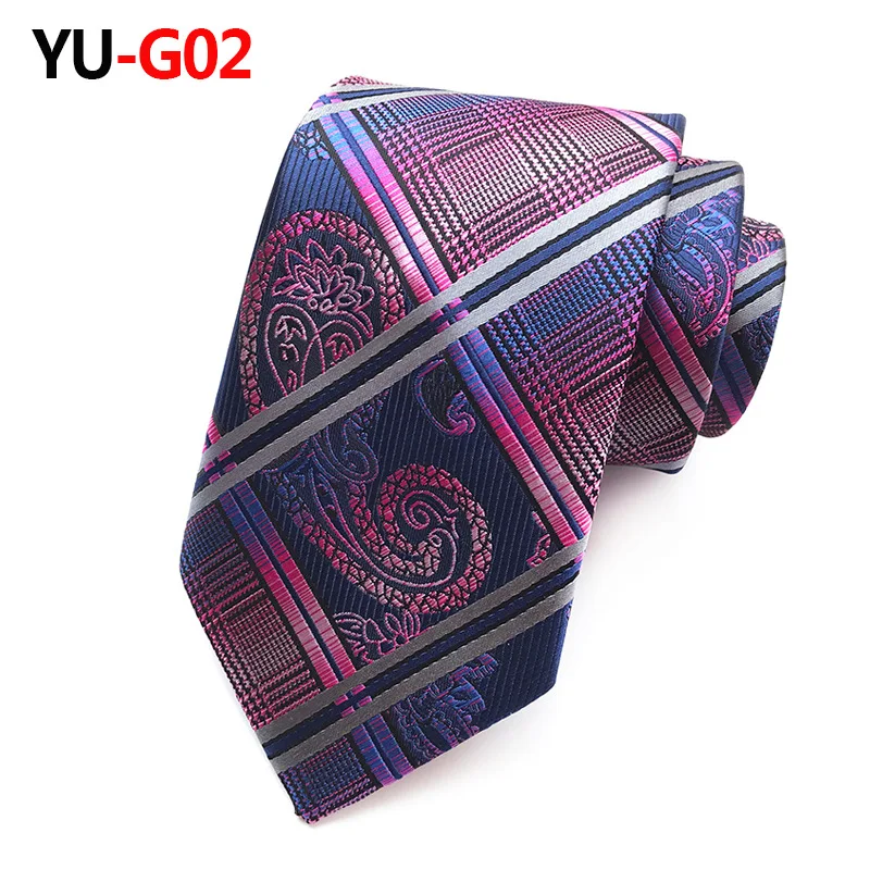 YUG02 Шелковый мужской галстук, 8 см., в клетку, с узором пейсли, в полоску, с геометрическим рисунком, для шеи, галстуки для мужчин, галстук, классическая одежда, деловой, свадебный галстук, вечерние галстуки - Цвет: YUG02