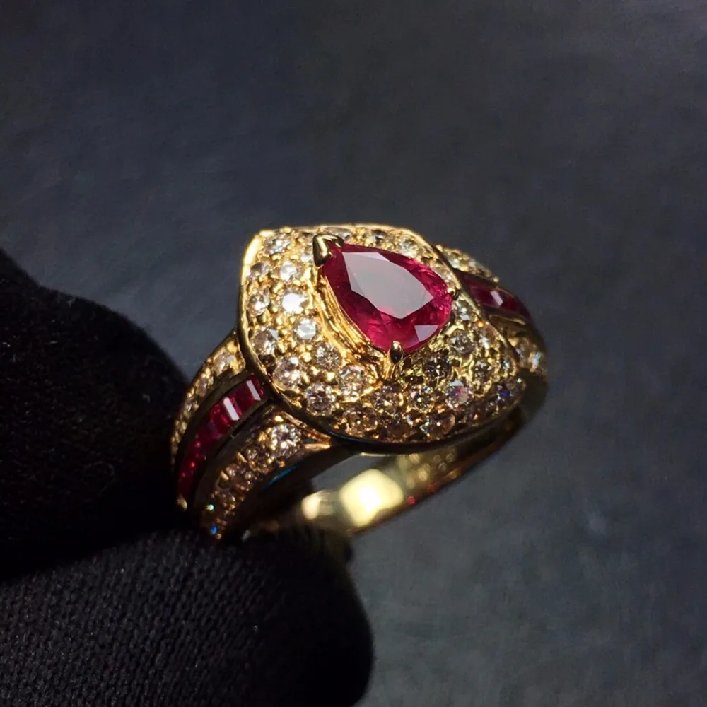 Fine Jewelry Real 18K Gold 100% Natural 0.87ct Red Ruby Gemstone Luxury 18k Diamonds Stone Female Ring for Women Rings | Украшения и