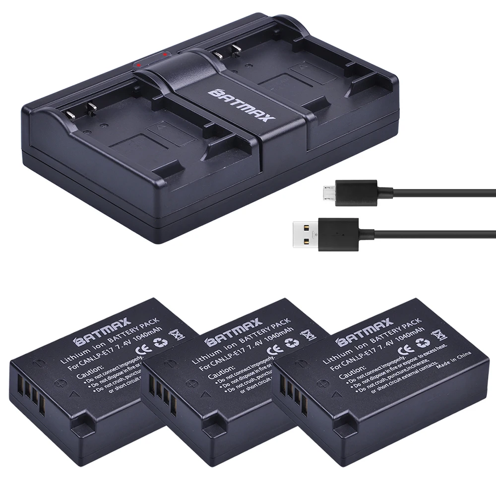 Аккумулятор Batmax 3X LP-E17 LPE17 LP E17 + двойное зарядное устройство USB для Canon EOS M3 M5 M6 Rebel T6i