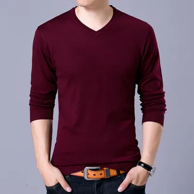 Wine Red V VISADA JAUNA Hombres пуловер с О-образным вырезом, приталенный вязаный Hombres, Свитера с длинным рукавом, модные мужские свитера с v-образным вырезом, большой размер N5870 - Цвет: Wine Red V