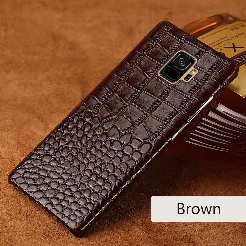 Brown Чехол из натуральной кожи для телефона Samsung Galaxy S8 S9 Plus, чехол с текстурой крокодила, задняя крышка для S7 Edge J3 J5 J7 A3 A5 - Цвет: Brown