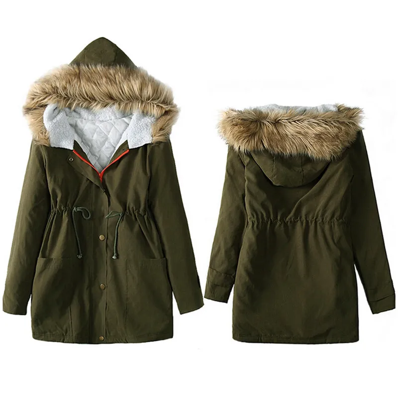 #3055 женские длинные волосы в хлопковая куртка с капюшоном зимняя парка пальто