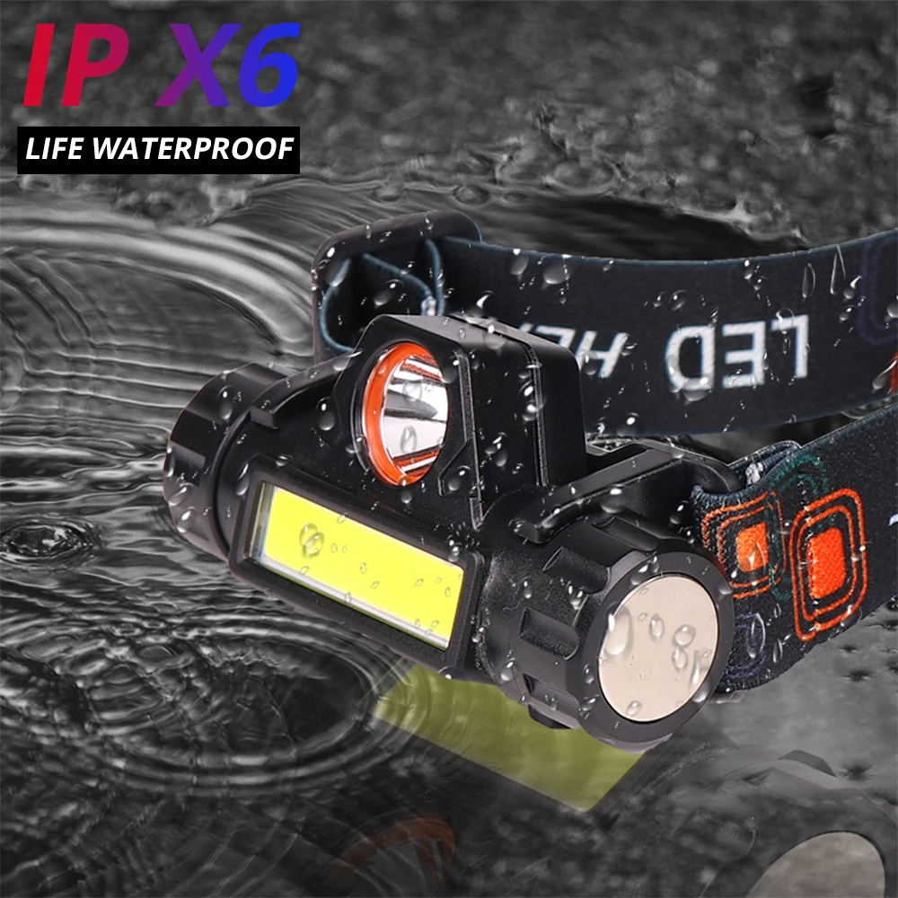 Светодиодный налобный фонарь XPE + COB с зарядкой от USB Рабочий со съемным магнитом 2