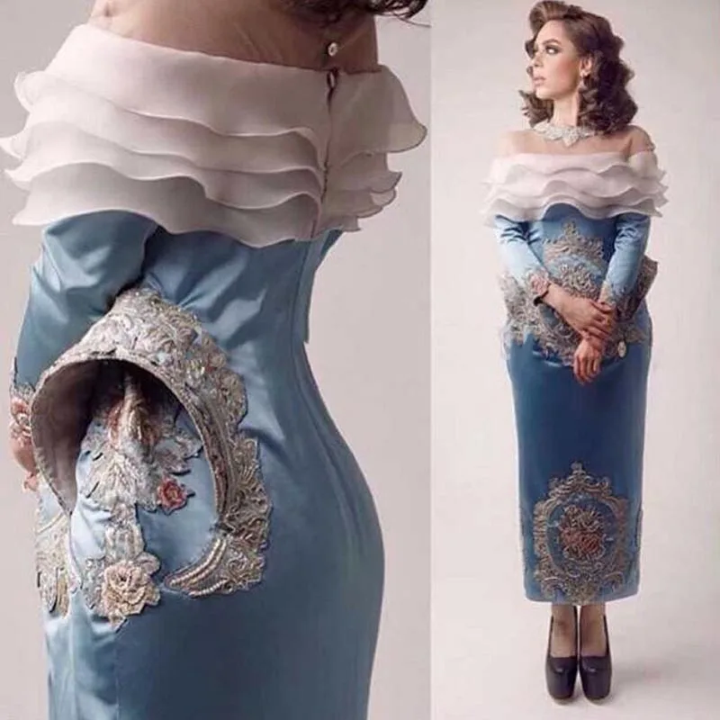 Saudi Arabia Straight Embroidery Evening Dress 2016 Robe De Soiree Dubai Abaya Women Formal Dresses Long Sleeve Party | Свадьбы и