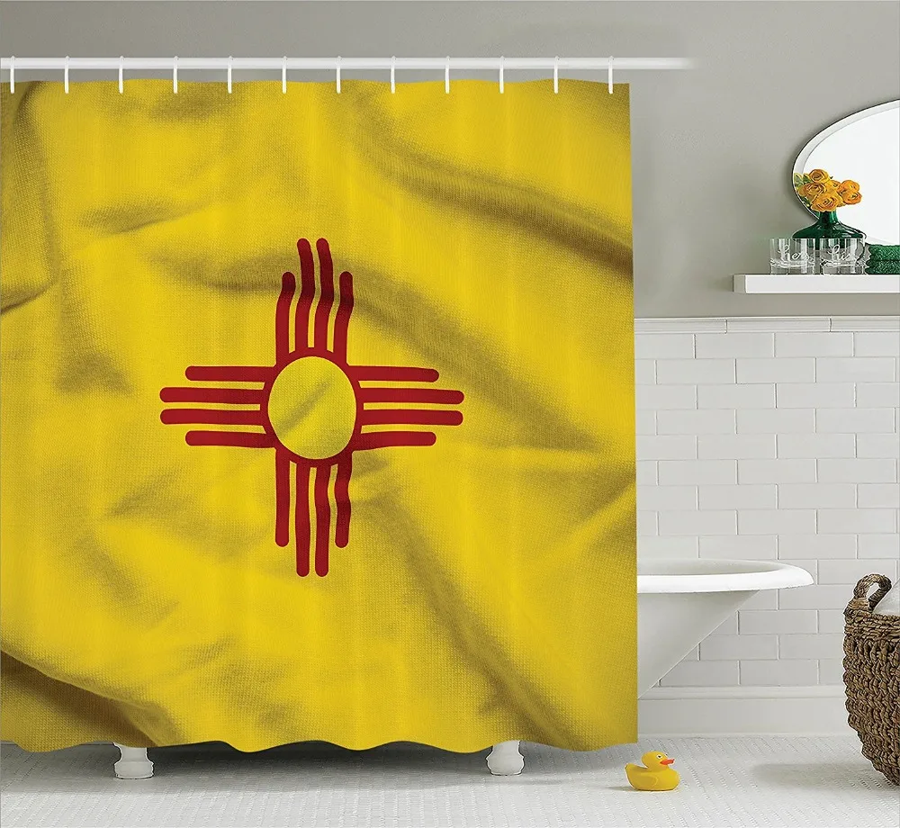New Mexico of United States Flag Sun Symbol the Zia on a Field Waving Image Print Polyester Fabric Bathroom Shower Curtain | Дом и сад