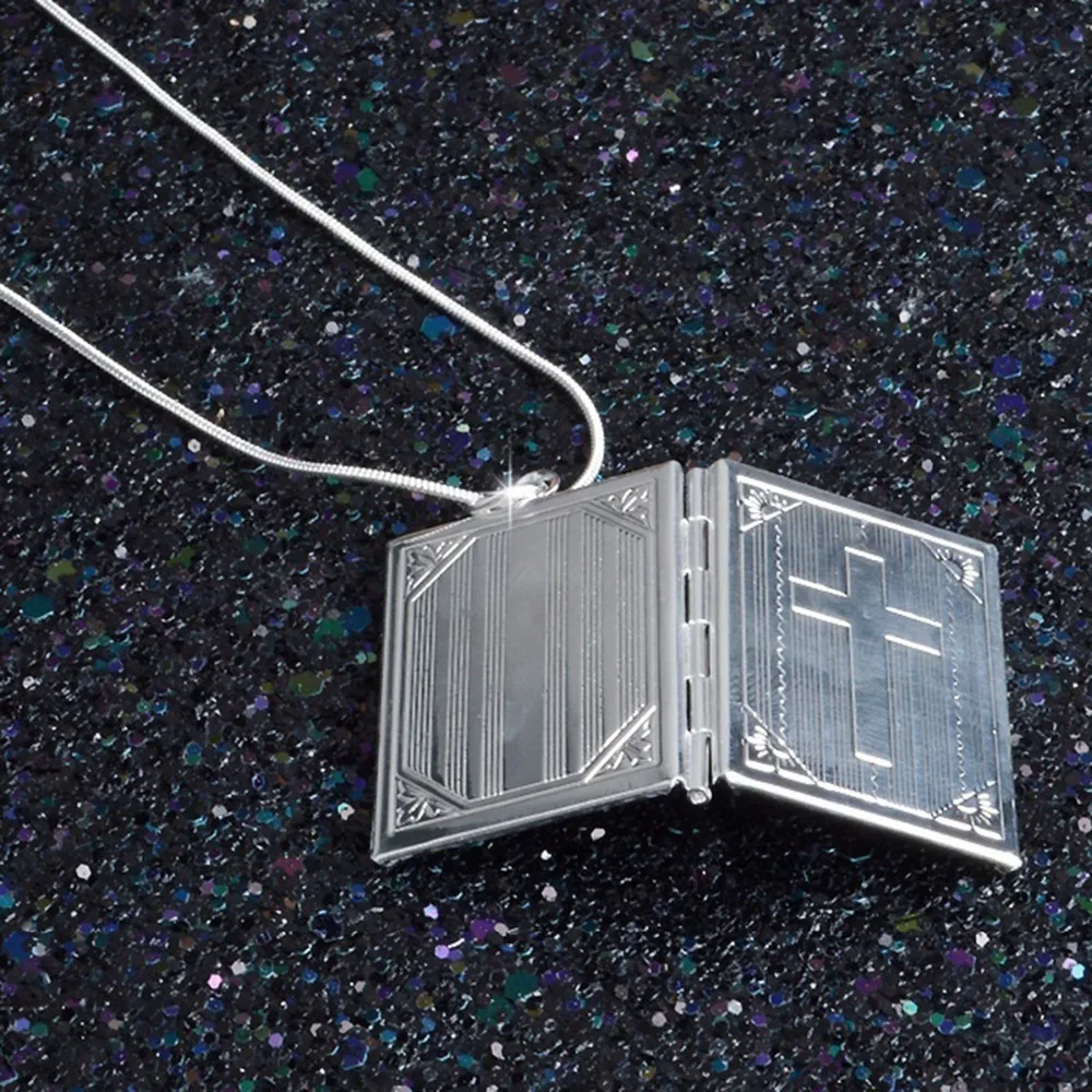 Модное серебряное покрытие крест кулон фото медальон ожерелье с цепочкой