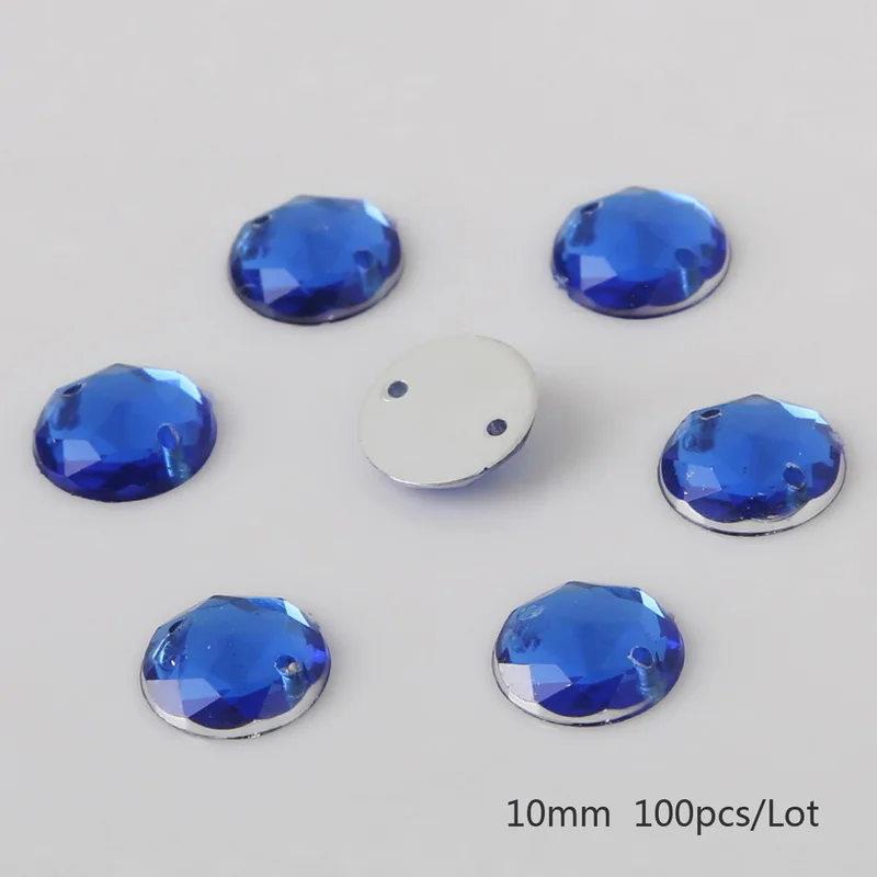 Blue 100 шт плоские стразы для шитья 10 мм круглые акриловые бусины пришивные стразы хрустальные камни для одежды декорация рукоделие хобби - Цвет: Blue