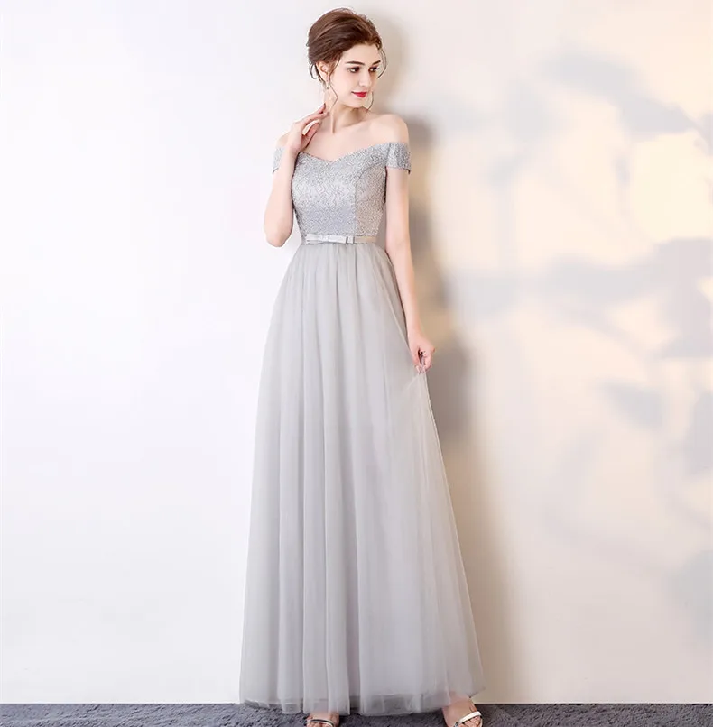 Женское вечернее платье на одно плечо светильник-серое кружевное для подружки